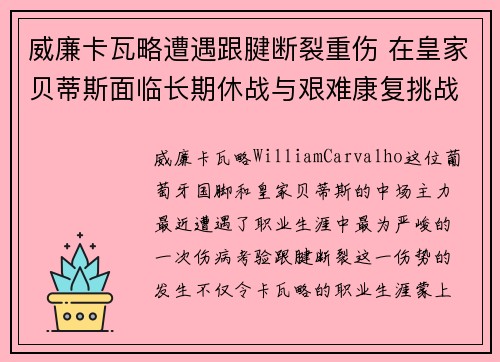 威廉卡瓦略遭遇跟腱断裂重伤 在皇家贝蒂斯面临长期休战与艰难康复挑战 威廉卡瓦略遭遇跟腱断裂重伤 在皇家贝蒂斯面临长期休战与艰难康复挑战